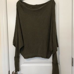 Free People Off-Shoulder Olive Green Sweater